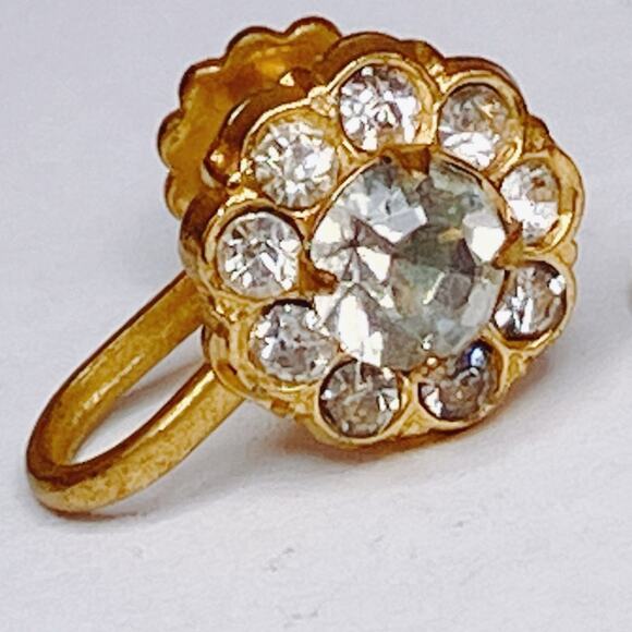 Vintage Coro Signed 1940s Rhinestone Screw Back Earrings Mid Century Gold Tone - Picture 14 of 14